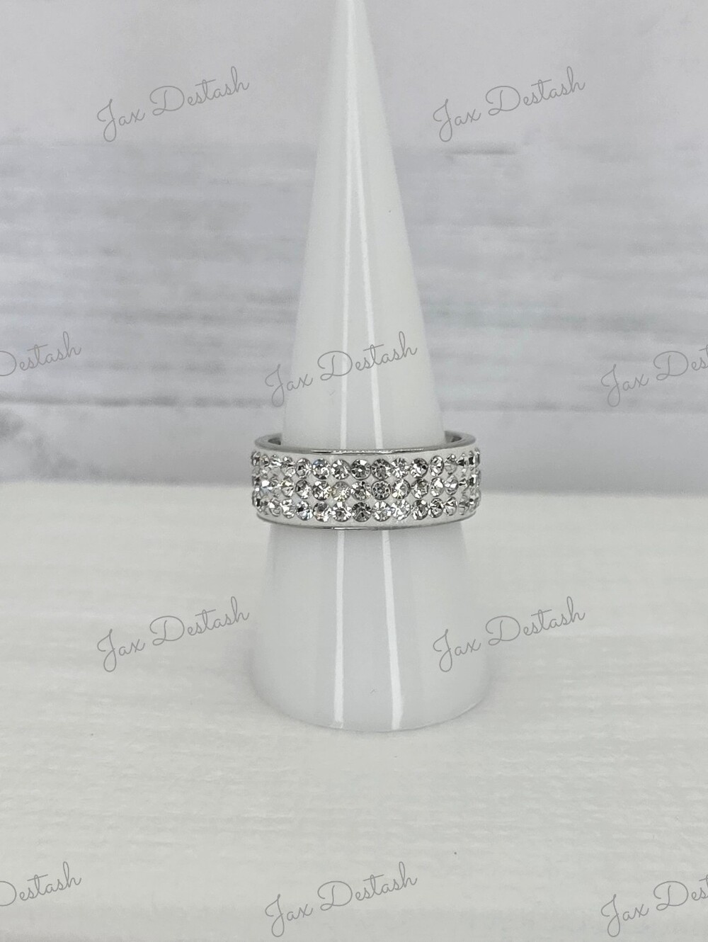 Stainless Steel Crystal Pavé Silver-Tone Wide Band Ring